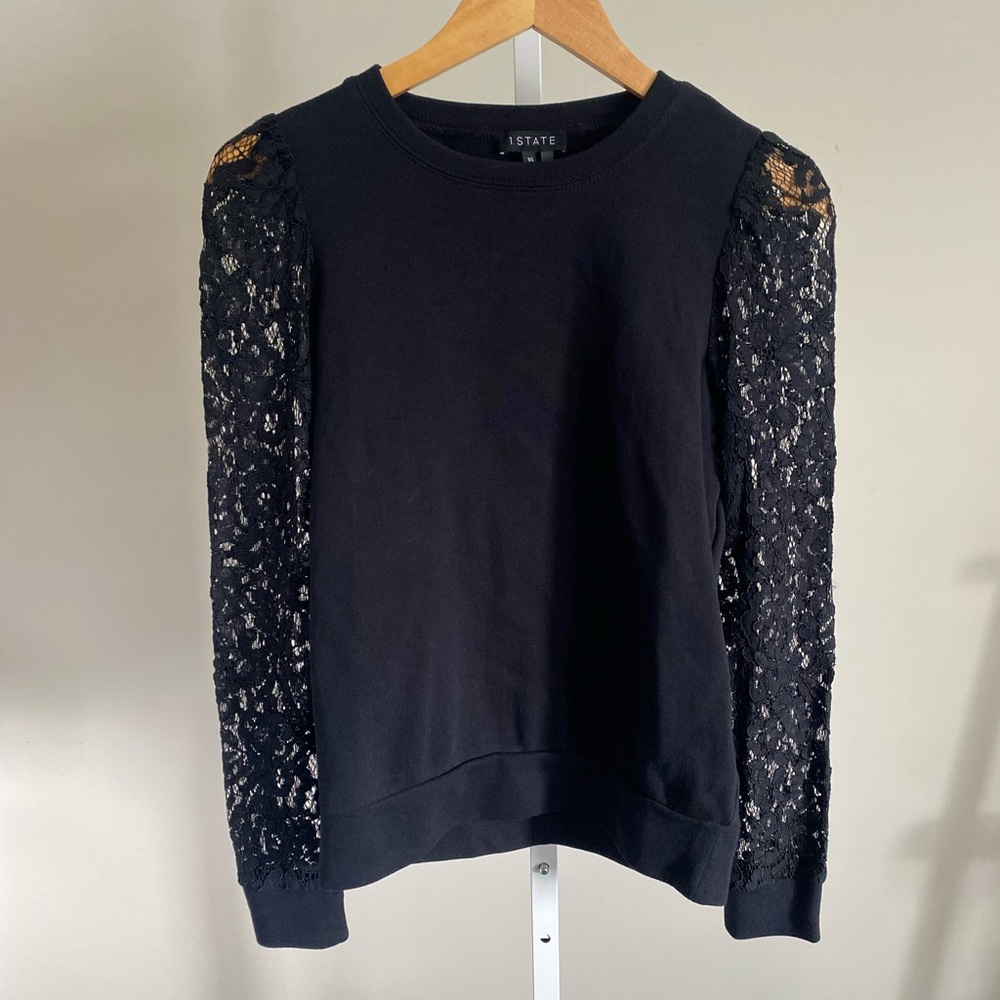 1. State Black Embellished Sweatshirt with Cut-Out Details